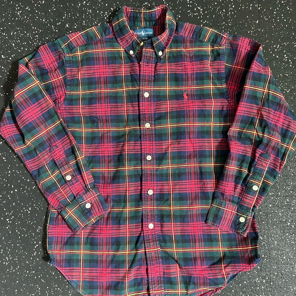 Ralph Lauren boys 10/12 youth M Plaid Shirt Red Green
